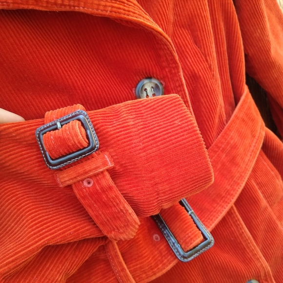 L.L. Bean Burnt Orange Corduroy Belted Trench Coat Pea Coat Size XS Petite - Picture 9 of 15